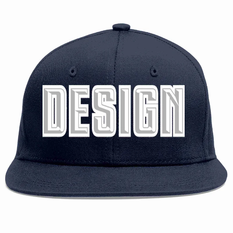 Baseball Cap With Modern Style-Custom Navy Gray-White Flat Eaves Sport Baseball Cap Design for Men/Women/Youth