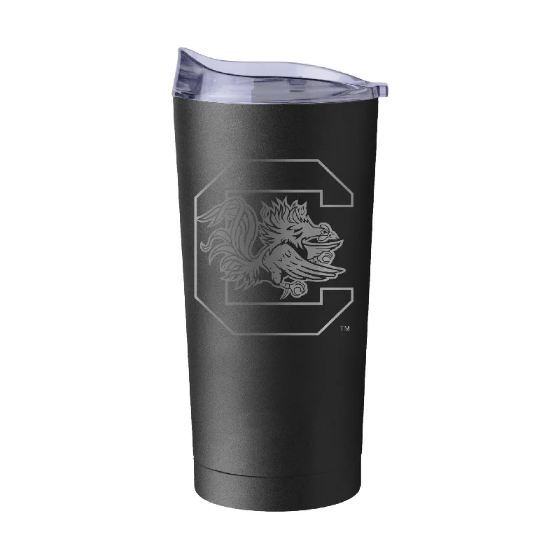 Team Mug With Logo Embroidery-South Carolina GunMetal 20oz Black Powder Coat Tumbler