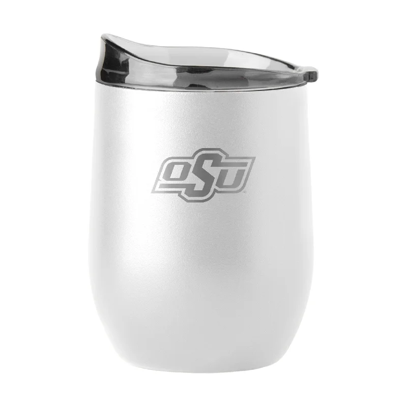 Team Mug For Fan Events-Oklahoma State 16oz White Etch Powder Coat Curved Bev