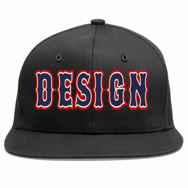 Baseball Cap For Fan Gear-Custom Black Navy-White Flat Eaves Sport Baseball Cap Design for Men/Women/Youth