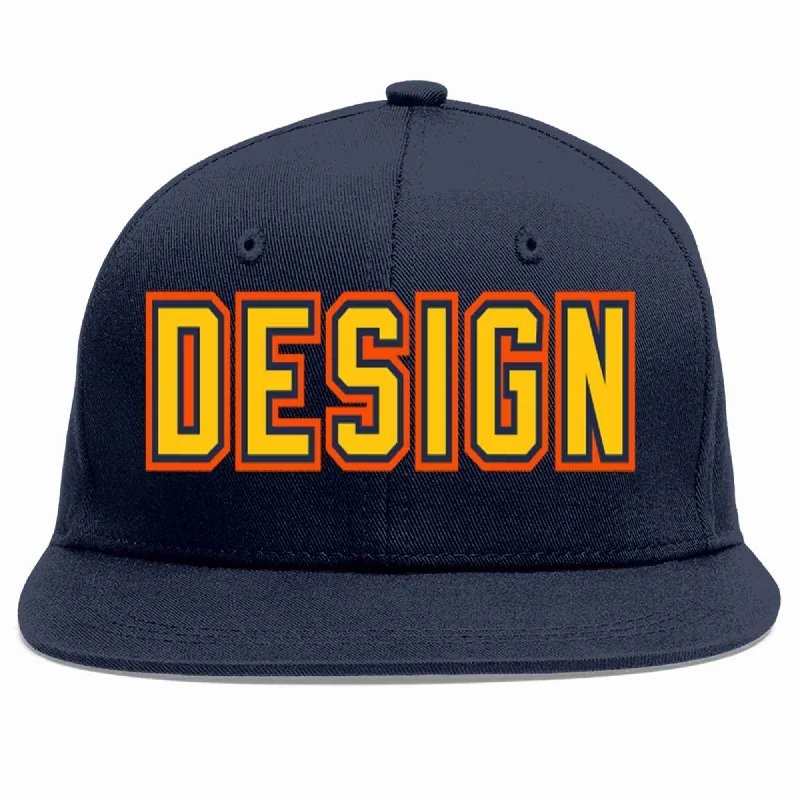 Baseball Cap For Promotional Products-Custom Navy Gold-Navy Flat Eaves Sport Baseball Cap Design for Men/Women/Youth