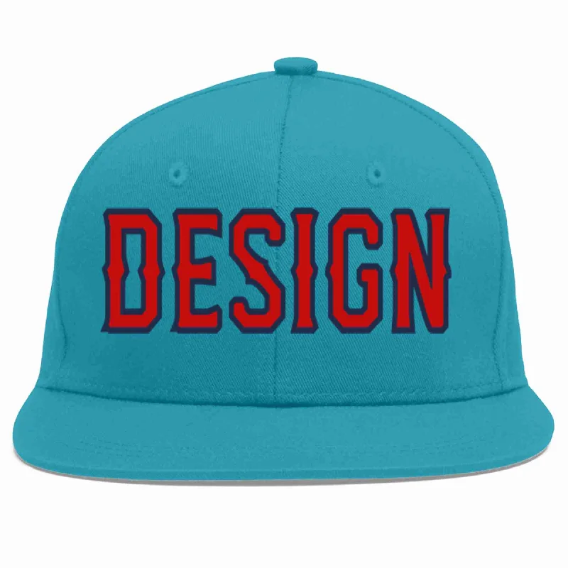 Baseball Cap For Birthday Gifts-Custom Aqua Red-Navy Flat Eaves Sport Baseball Cap Design for Men/Women/Youth