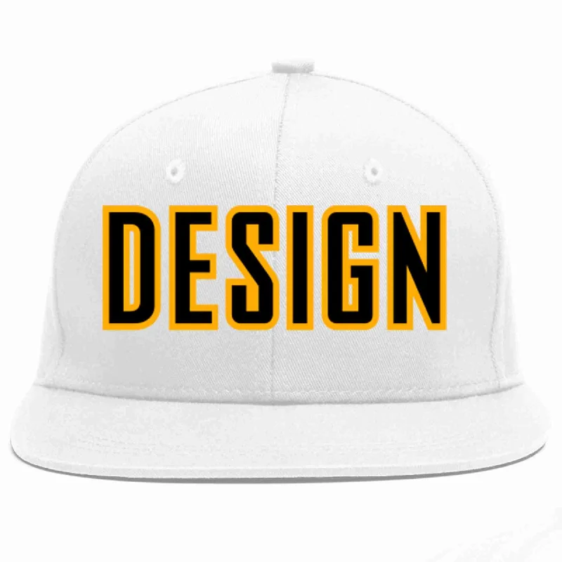 Adjustable Baseball Cap-Custom White Black-Yellow Flat Eaves Sport Baseball Cap Design for Men/Women/Youth