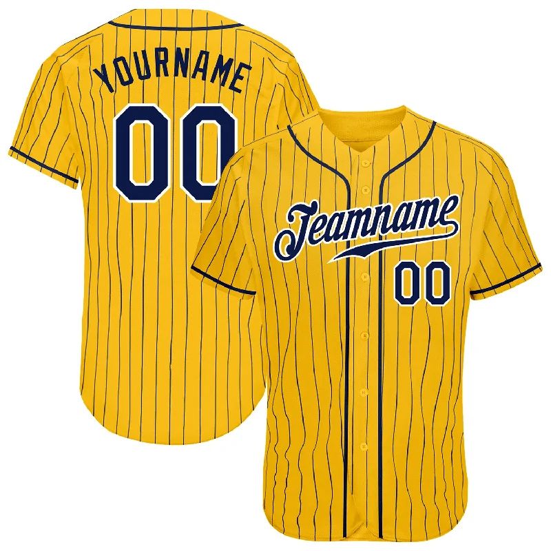 Baseball Jersey For Custom Fashion Designs-Custom Yellow Navy Pinstripe Navy-White Authentic Baseball Jersey