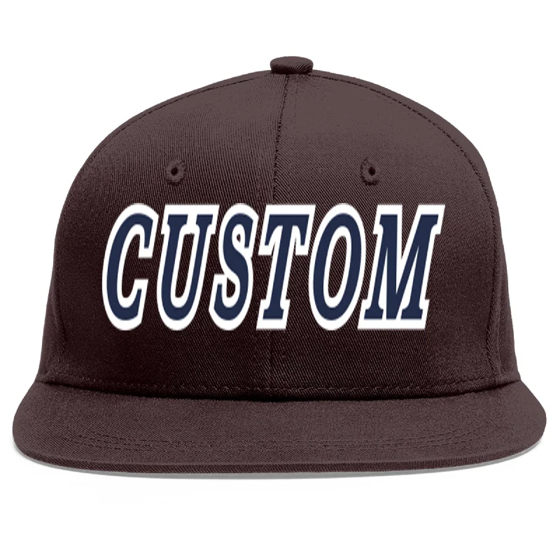 Custom Baseball Cap For Birthdays-Custom Brown Navy-White Flat Eaves Sport Baseball Cap