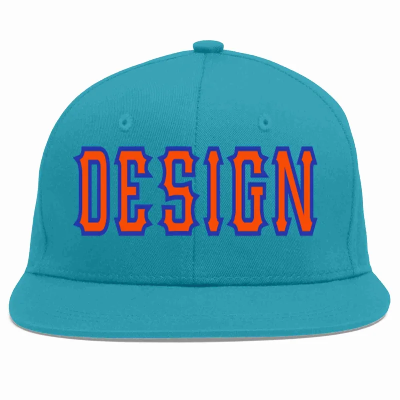 Baseball Cap With Custom Artwork-Custom Aqua Orange-Royal Flat Eaves Sport Baseball Cap Design for Men/Women/Youth