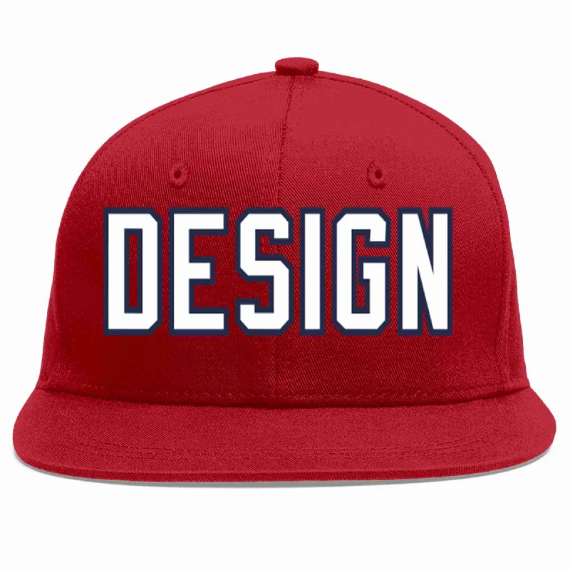 Baseball Cap For Promotional Products-Custom Red White-Navy Flat Eaves Sport Baseball Cap Design for Men/Women/Youth