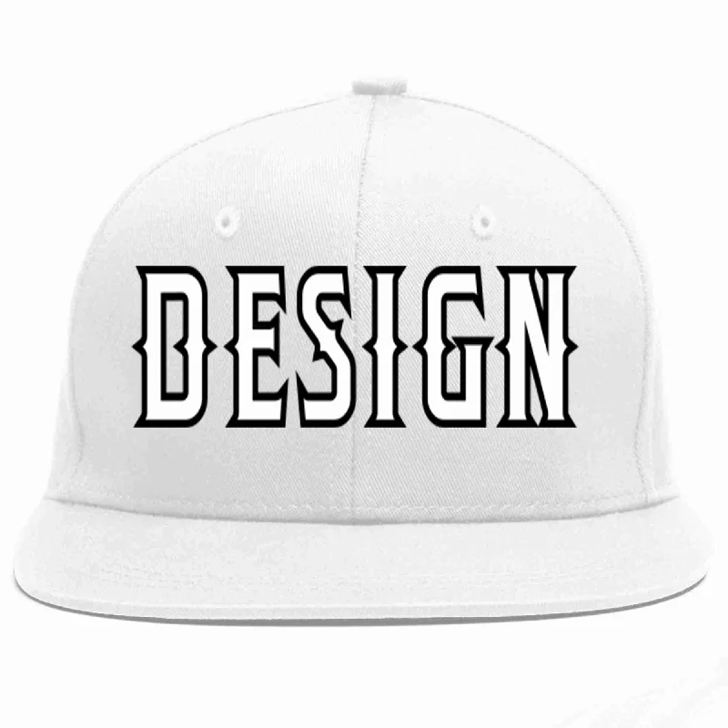 Baseball Cap For Charitable Events-Custom White White-Black Flat Eaves Sport Baseball Cap Design for Men/Women/Youth