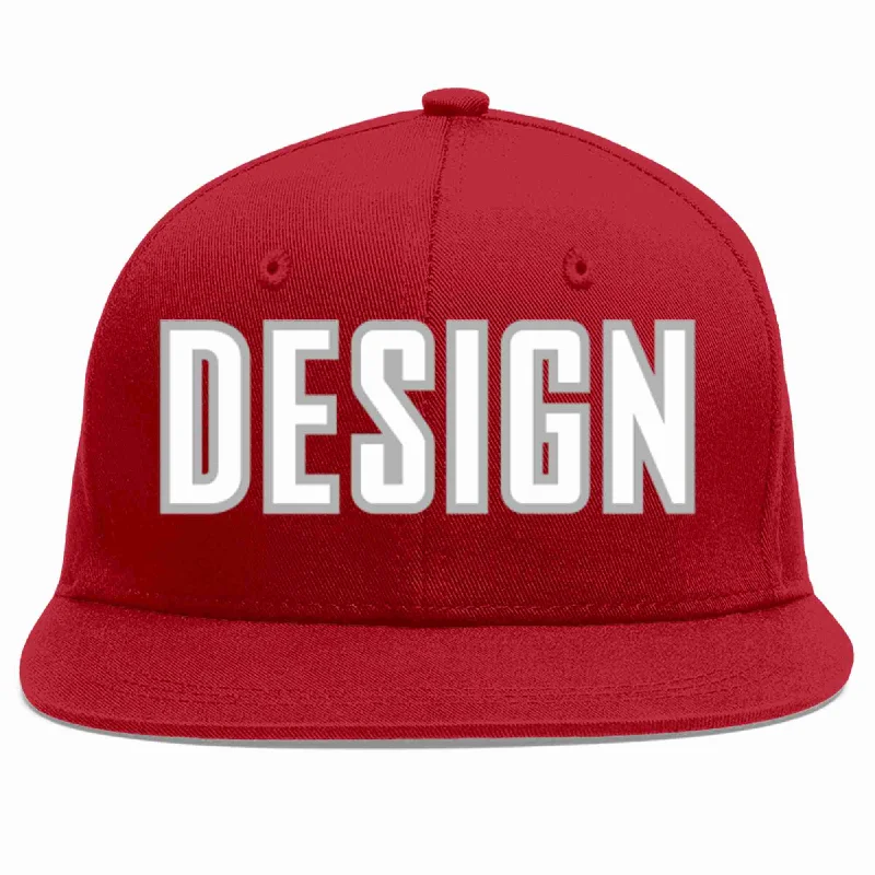 Baseball Cap For Sports Fan Gear-Custom Red White-Gray Flat Eaves Sport Baseball Cap Design for Men/Women/Youth