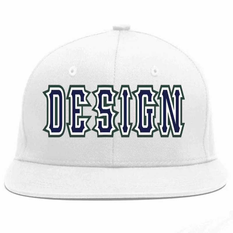 Baseball Cap For Travel Accessories-Custom White Navy-White Flat Eaves Sport Baseball Cap Design for Men/Women/Youth