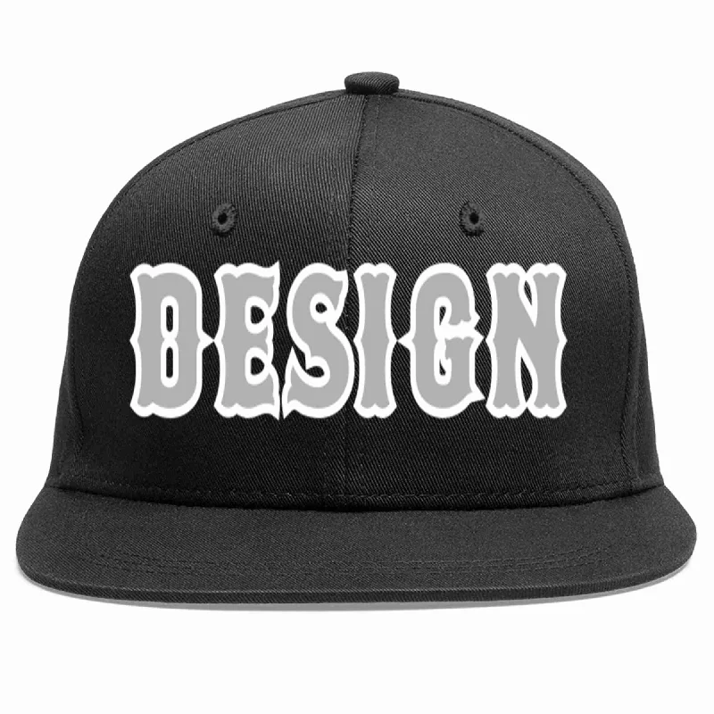 Baseball Cap For Schools-Custom Black Gray-White Flat Eaves Sport Baseball Cap Design for Men/Women/Youth