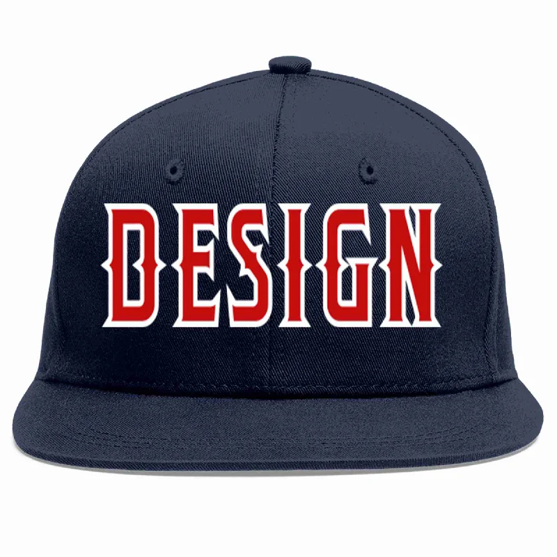 Baseball Cap For College Fans-Custom Navy Red-White Flat Eaves Sport Baseball Cap Design for Men/Women/Youth