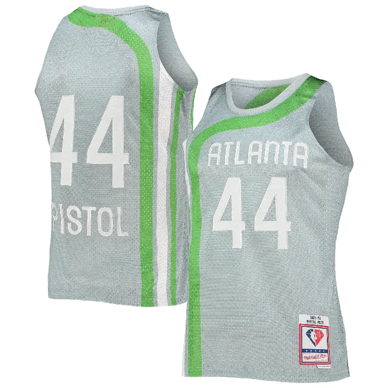 Basketball Jersey For Alumni Apparel-Pete Maravich Atlanta Hawks 75th Anniversary 1971/72 Hardwood Classics Swingman Basketball Jersey - Silver