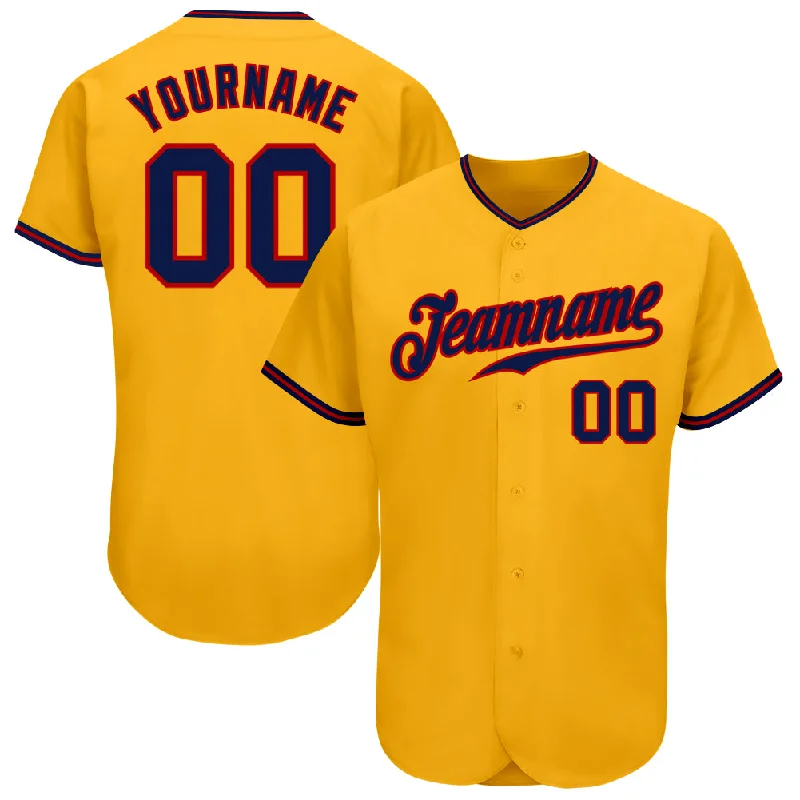 Baseball Jersey For Baseball League Fans-Custom Gold Navy-Red Authentic Baseball Jersey