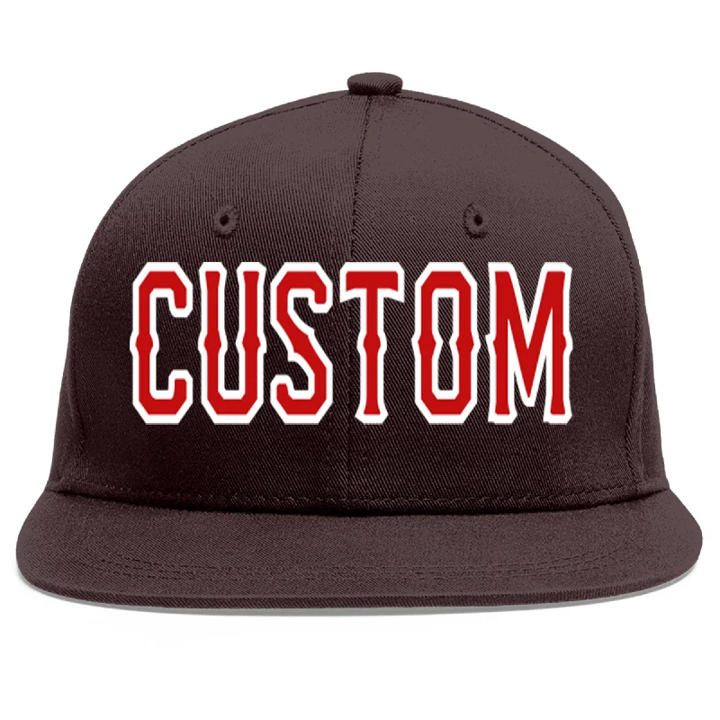 Baseball Cap With Custom Team Colors-Custom Brown Red-White Flat Eaves Sport Baseball Cap