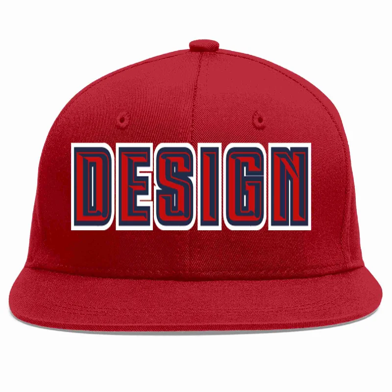 Custom Baseball Cap For Family Reunions-Custom Red Red-Navy Flat Eaves Sport Baseball Cap Design for Men/Women/Youth