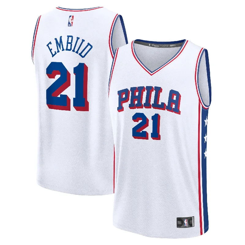 Basketball Jersey For Active Wear-Joel Embiid Philadelphia 76ers Branded Fast Break Player Basketball Jersey - Association Edition - White