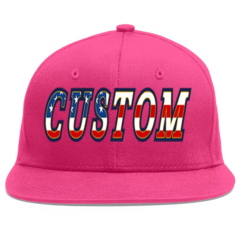 Baseball Cap For Custom Merchandise-Custom Rose Red Vintage USA Flag-Gold Flat Eaves Sport Baseball Cap