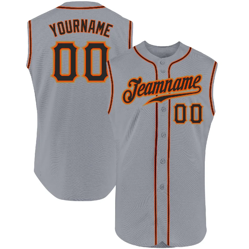 Baseball Jersey For Custom Baseball Club Orders-Custom Gray Black-Orange Authentic Sleeveless Baseball Jersey