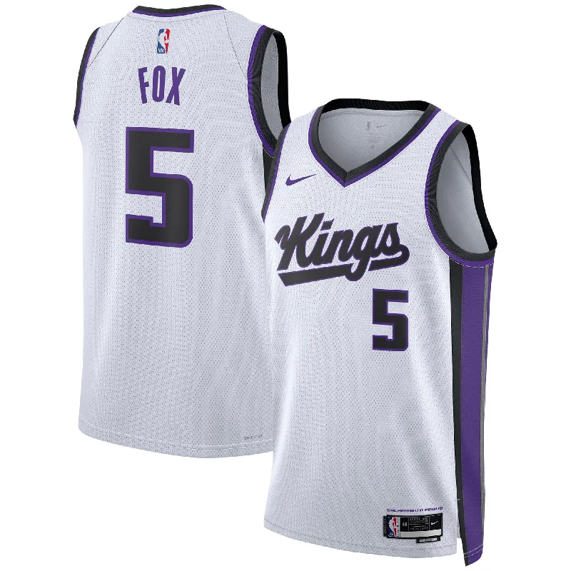 Basketball Jersey For School and College Events-De'aaron Fox Sacramento Kings Unisex Swingman Basketball Jersey - Association Edition - White