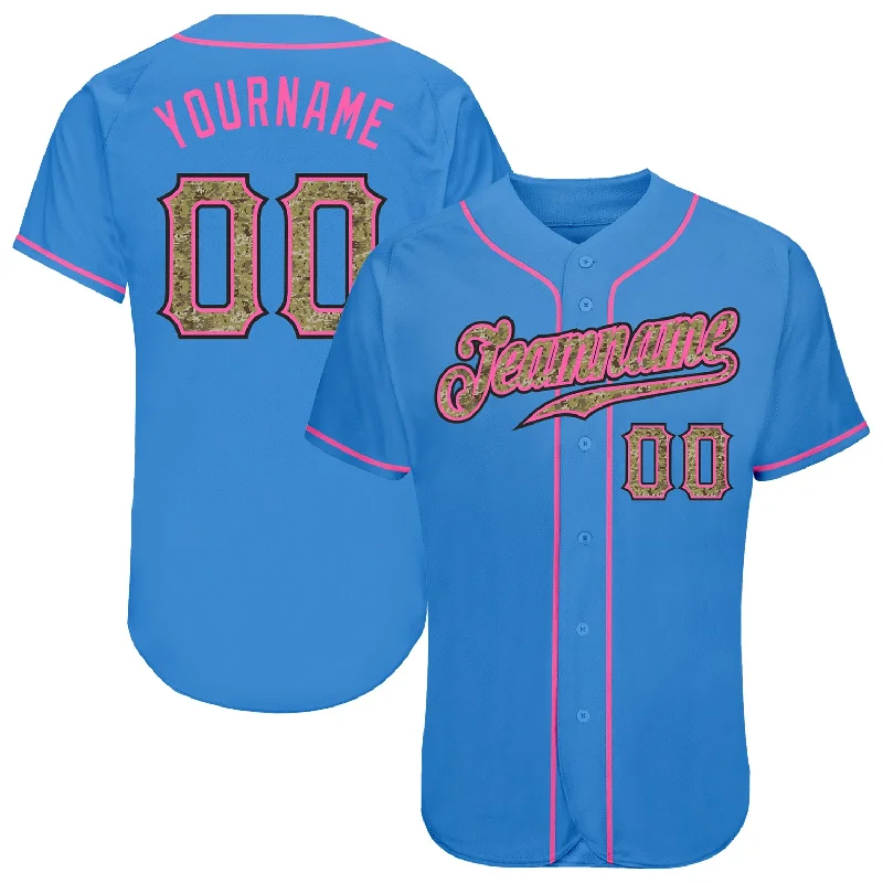 Baseball Jersey For Baseball Sponsorship Teams-Custom Powder Blue Camo-Pink Authentic Baseball Jersey