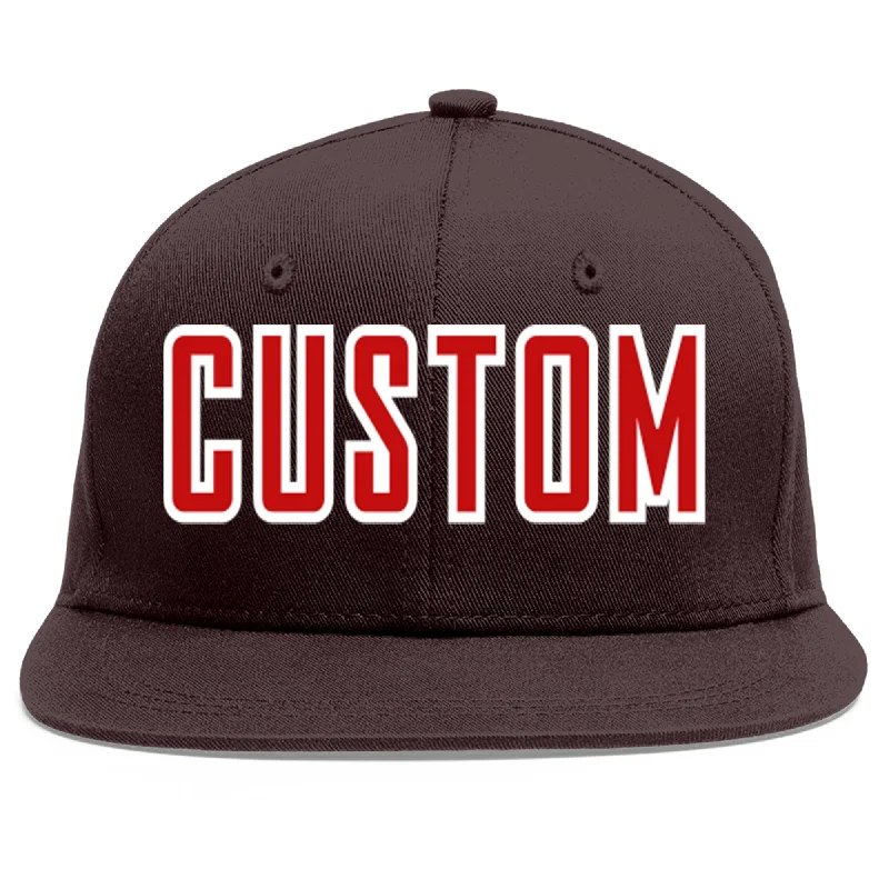 Baseball Cap For Custom Apparel-Custom Brown Red-White Flat Eaves Sport Baseball Cap