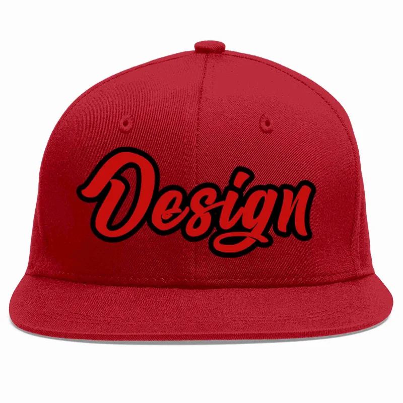 Personalized Baseball Cap-Custom Red Red-Black Flat Eaves Sport Baseball Cap Design for Men/Women/Youth