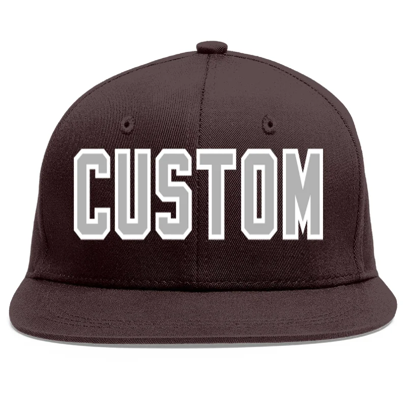 Baseball Cap With Custom Artwork Designs-Custom Brown Gray-White Flat Eaves Sport Baseball Cap