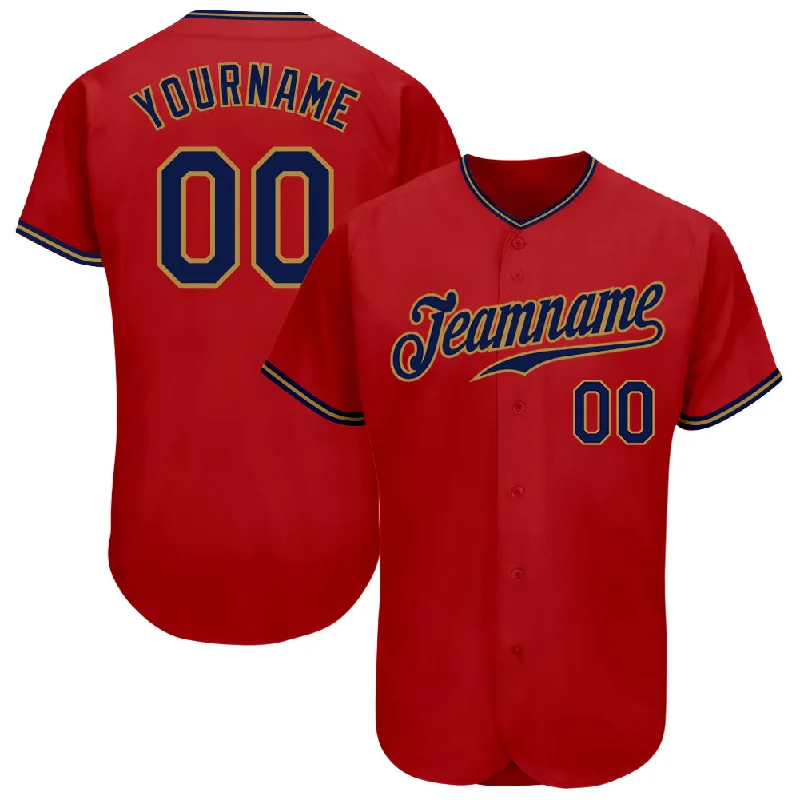 Baseball Jersey For Custom Team Apparel Orders-Custom Red Navy-Old Gold Authentic Baseball Jersey