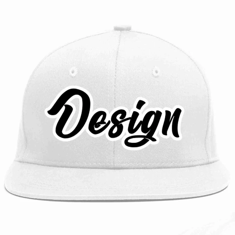 Baseball Cap For Promotional Campaigns-Custom White Black-White Flat Eaves Sport Baseball Cap Design for Men/Women/Youth