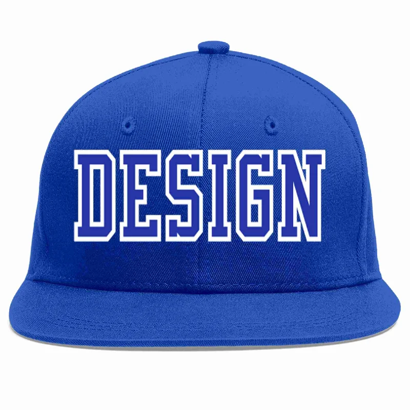 Baseball Cap For Custom Merchandise-Custom Royal Royal-White Flat Eaves Sport Baseball Cap Design for Men/Women/Youth