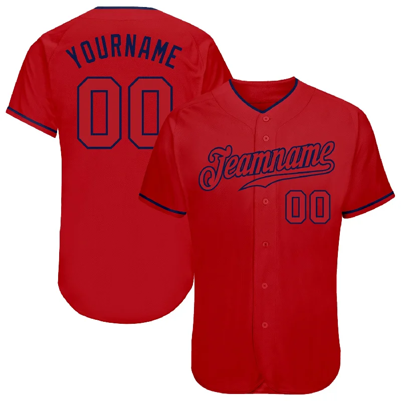 Baseball Jersey For Women-Custom Red Red-Navy Authentic Baseball Jersey