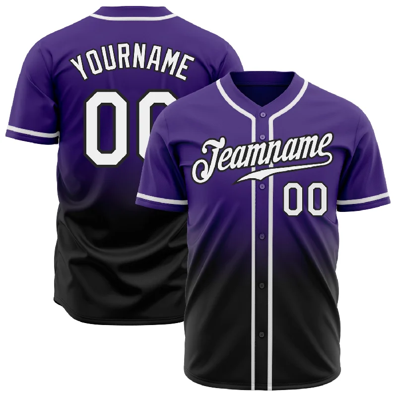 Baseball Jersey With Sweat Absorbing Material-Custom Purple White-Black Authentic Fade Fashion Baseball Jersey