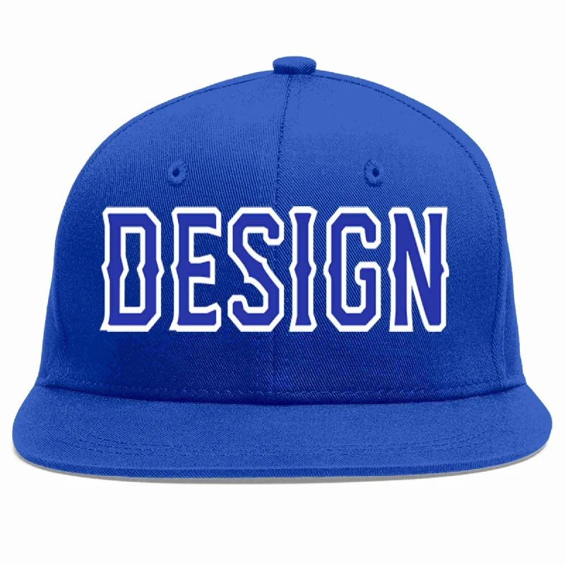 Baseball Cap For Music Festivals-Custom Royal Royal-White Flat Eaves Sport Baseball Cap Design for Men/Women/Youth