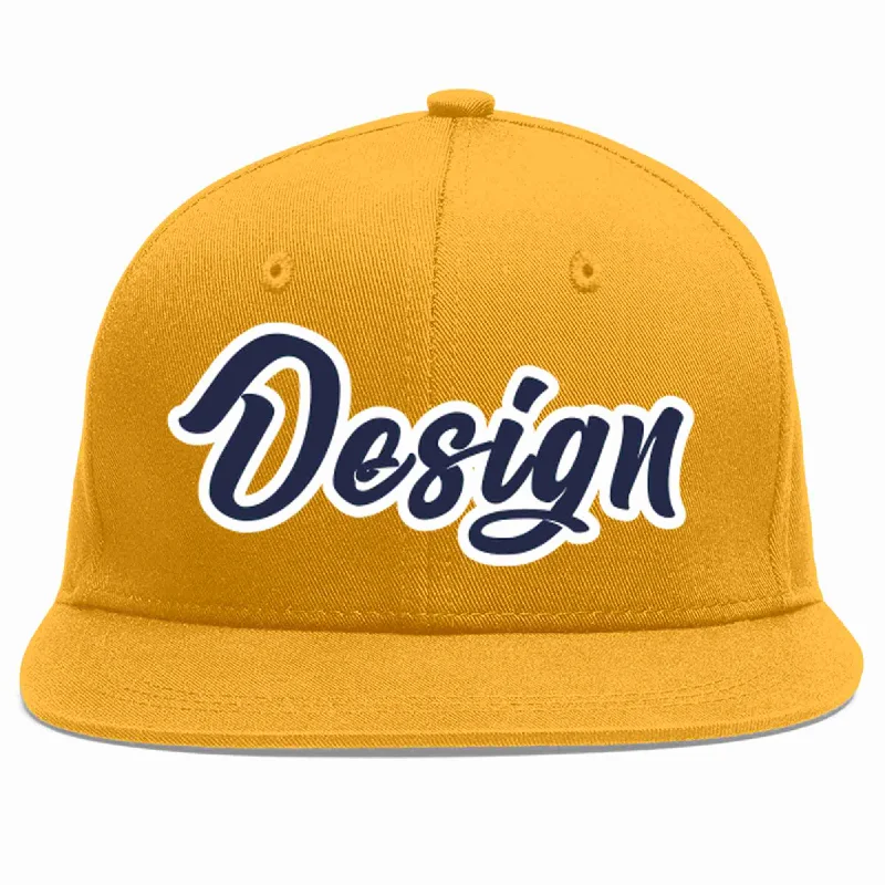 Custom Baseball Cap-Custom Gold Navy-White Flat Eaves Sport Baseball Cap Design for Men/Women/Youth