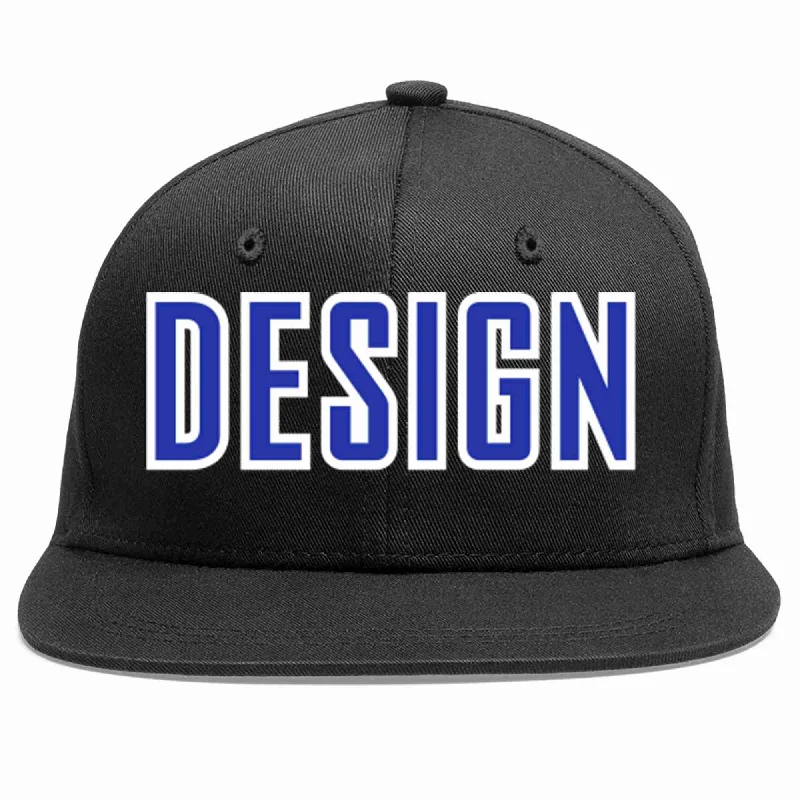 Baseball Cap For Custom Gifts-Custom Black Royal-White Flat Eaves Sport Baseball Cap Design for Men/Women/Youth