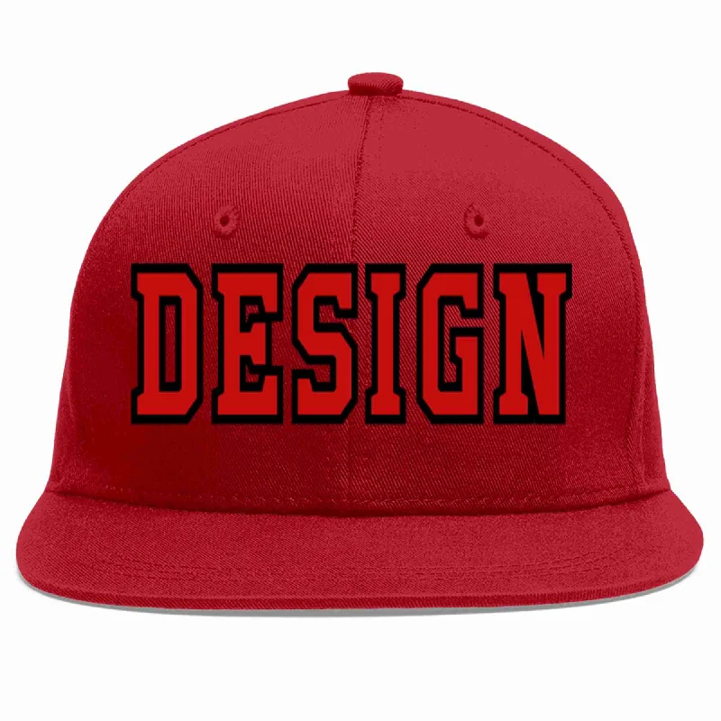 Baseball Cap With Comfortable Lining-Custom Red Red-Black Flat Eaves Sport Baseball Cap Design for Men/Women/Youth