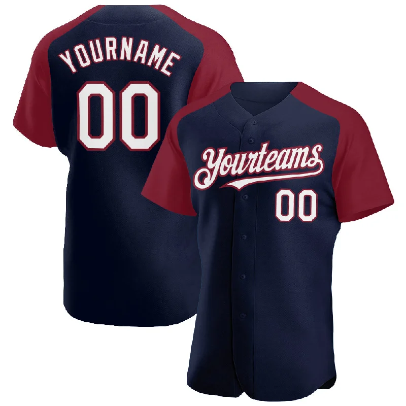 Baseball Jersey For Club Apparel-Custom Navy White-Crimson Authentic Raglan Sleeves Baseball Jersey