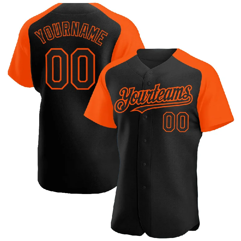 Baseball Jersey For Casual Fans-Custom Black Orange Authentic Raglan Sleeves Baseball Jersey