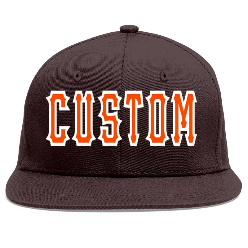 Custom Baseball Cap For Fundraising-Custom Brown Orange-White Flat Eaves Sport Baseball Cap