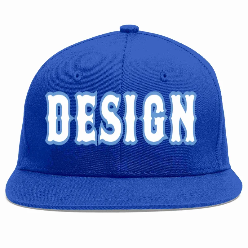 Baseball Cap For Group Orders-Custom Royal White-Light Blue Flat Eaves Sport Baseball Cap Design for Men/Women/Youth