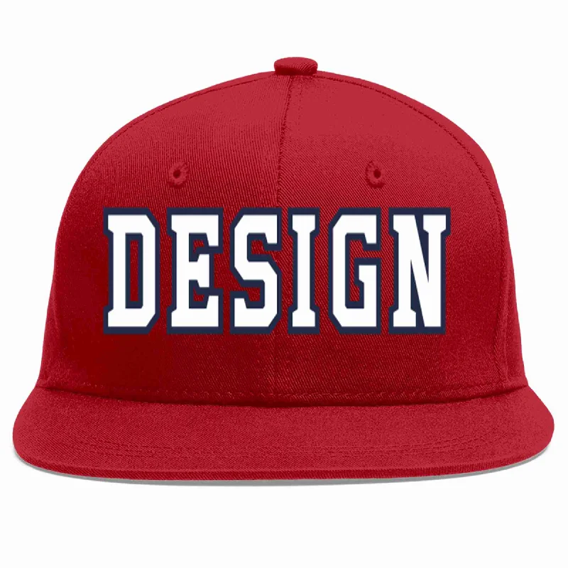 Baseball Cap With Custom Strap-Custom Red White-Navy Flat Eaves Sport Baseball Cap Design for Men/Women/Youth