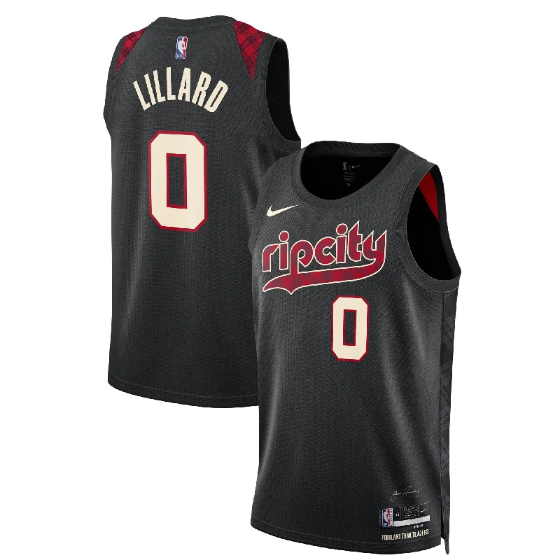 Basketball Jersey With Custom Fan Text-Damian Lillard Portland Trail Blazers Unisex 2023/24 Swingman Basketball Jersey - Black - City Edition