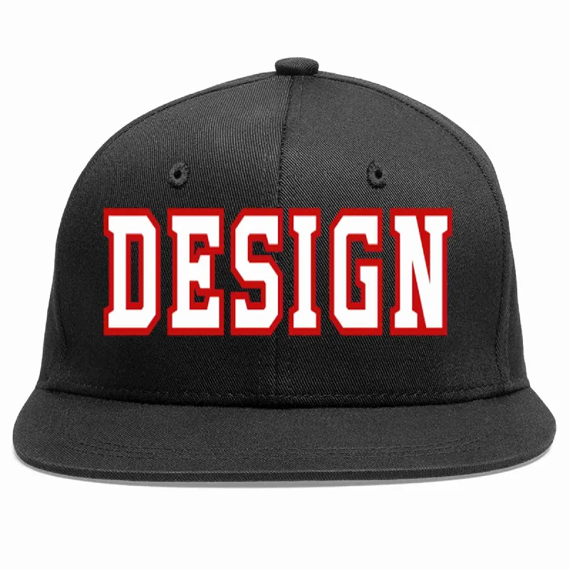 Baseball Cap For Travel Accessories-Custom Black White-Red Flat Eaves Sport Baseball Cap Design for Men/Women/Youth