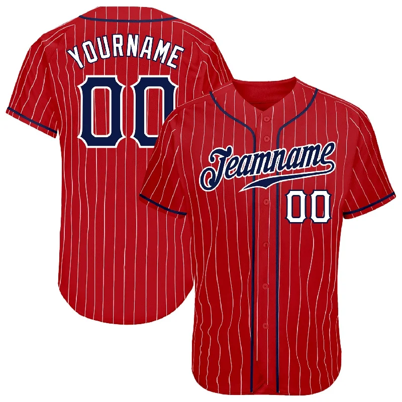 Baseball Jersey For Signature Baseball Players-Custom Red White Pinstripe Navy-White Authentic Baseball Jersey