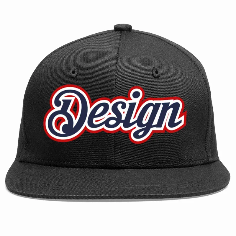 Custom Printed Baseball Cap-Custom Black Navy-White Flat Eaves Sport Baseball Cap Design for Men/Women/Youth