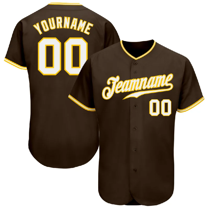 Baseball Jersey For Baseball Game Day-Custom Brown White-Gold Authentic Baseball Jersey