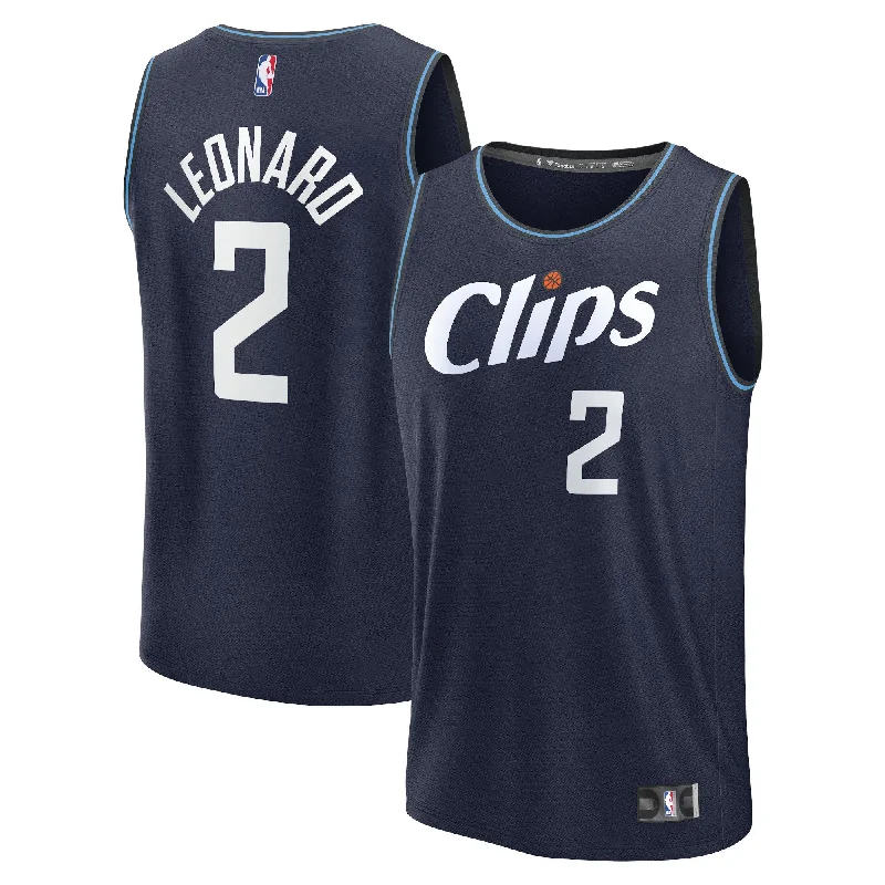 Basketball Jersey For Special Team Apparel-Kawhi Leonard La Clippers Branded Fast Break Basketball Jersey - Navy - City Edition