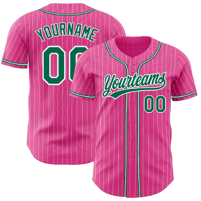 Baseball Jersey With Number-Custom Pink White Pinstripe Kelly Green Authentic Baseball Jersey