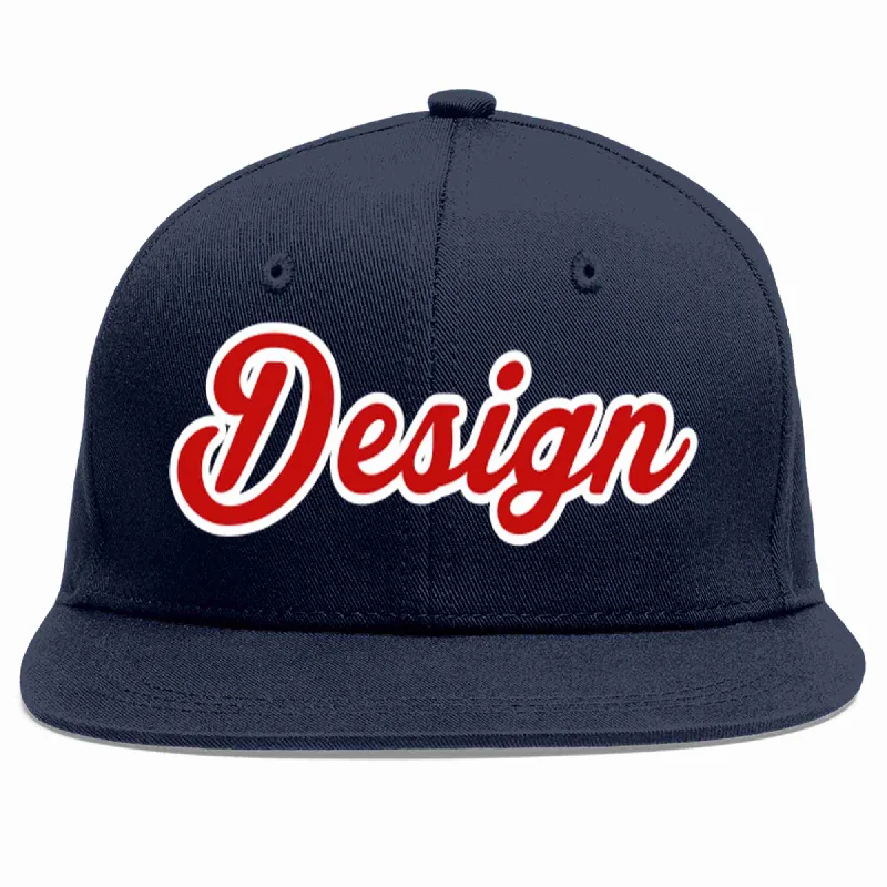 Personalized Baseball Cap With Name-Custom Navy Red-White Flat Eaves Sport Baseball Cap Design for Men/Women/Youth